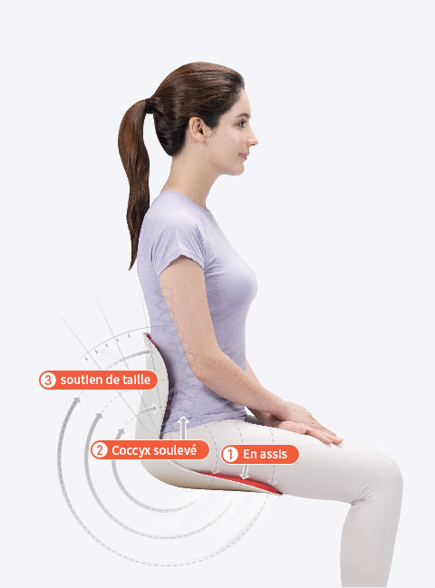 1. Sitting, 2. Coccyx lifted, 3. Supportong waist